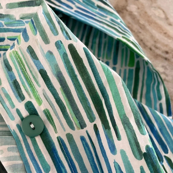 KARVINEN FINLAND button down shirt tunic mini dress green blue white abstract - Picture 4 of 11